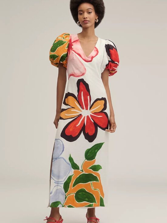 Anthropologie Dresses & Skirts - Anthropologie Puff-Sleeve A-Line Floral Maxi Dress Size XS NWT